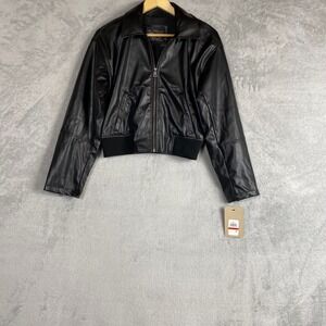 Levi Strauss & Co Womens Faux Leather Bomber Jacket Black Cropped XS LW2RU202